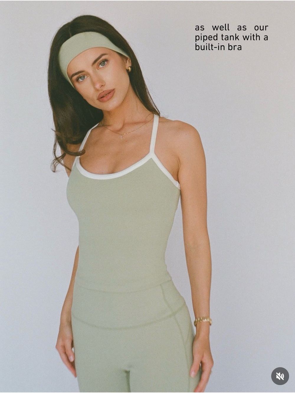 Layere Matcha Latte Piped Tank with Built-In Bra Organic Cotton Brandnew